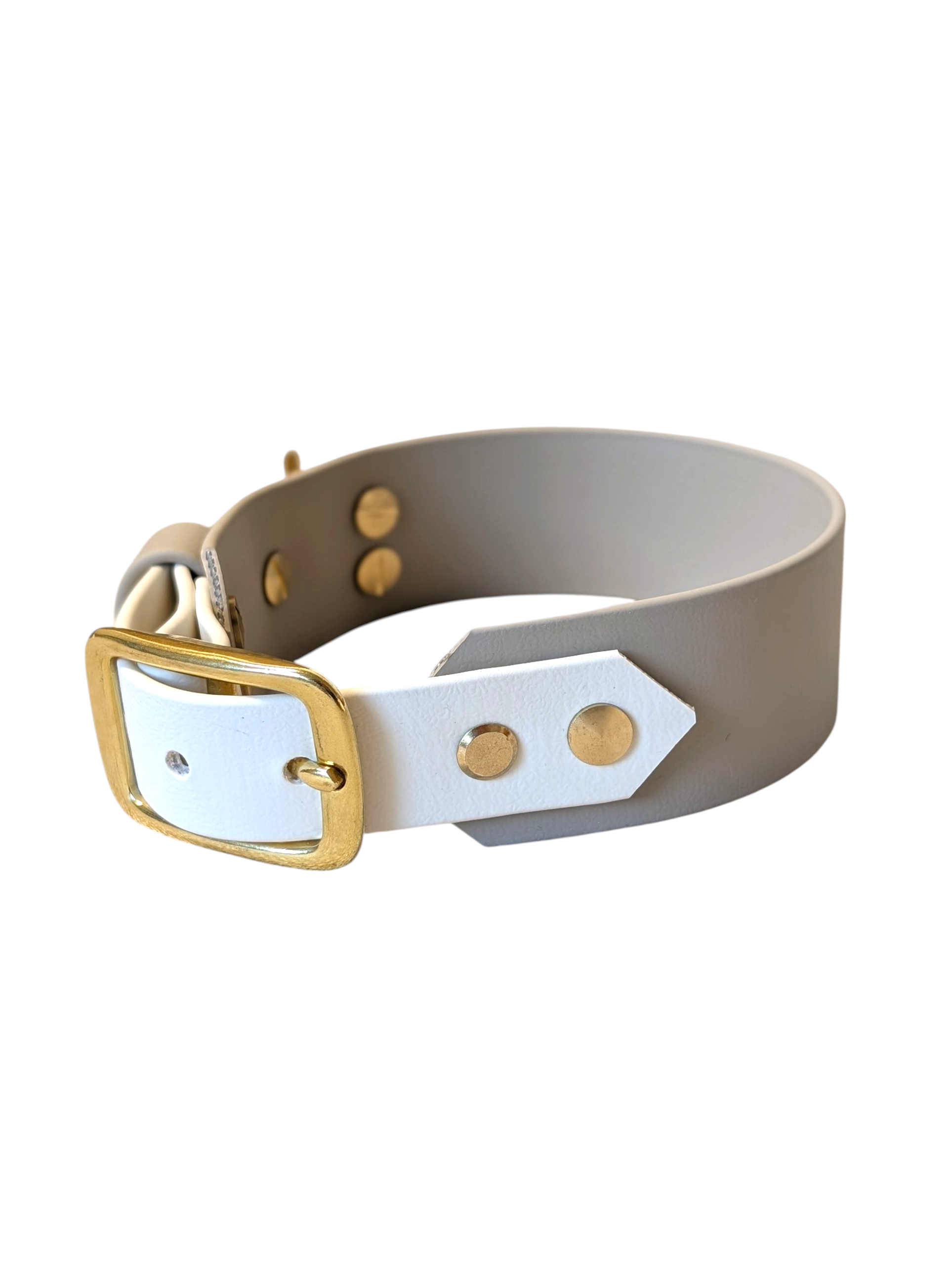 Biothane Halsband taupe und cremeweiß