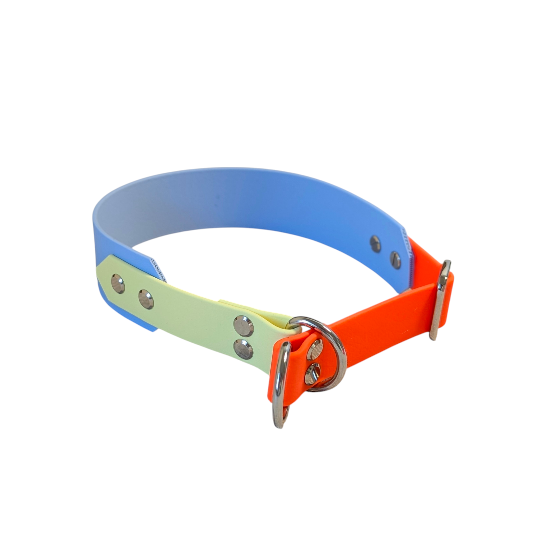 Biothane® Halsband Zugstopp Twin breit, polarblau x neonorange x pastellgelb