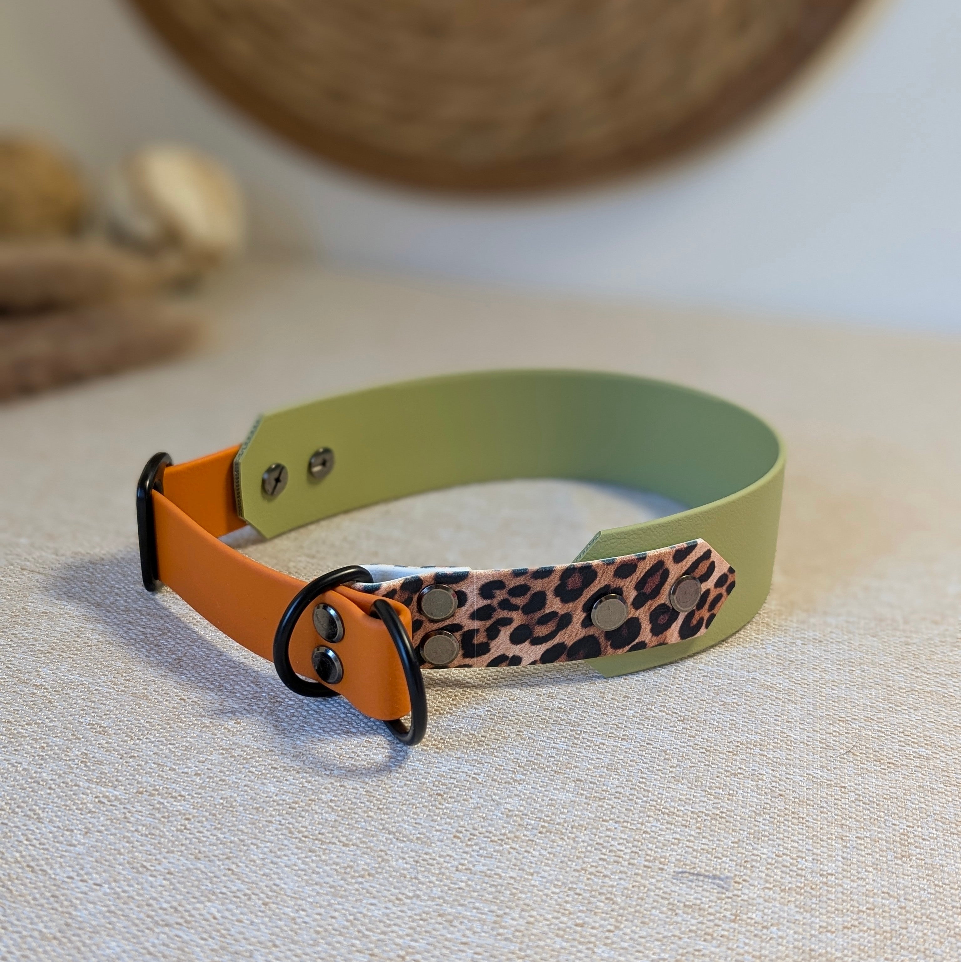 Biothane® Halsband Zugstopp Twin breit, Guacamole x leo x burntorange