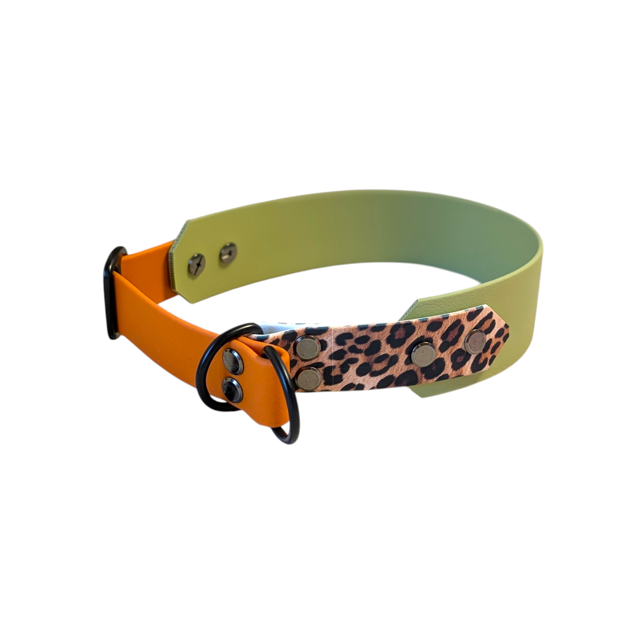 Biothane® Halsband Zugstopp Twin breit, Guacamole x leo x burntorange