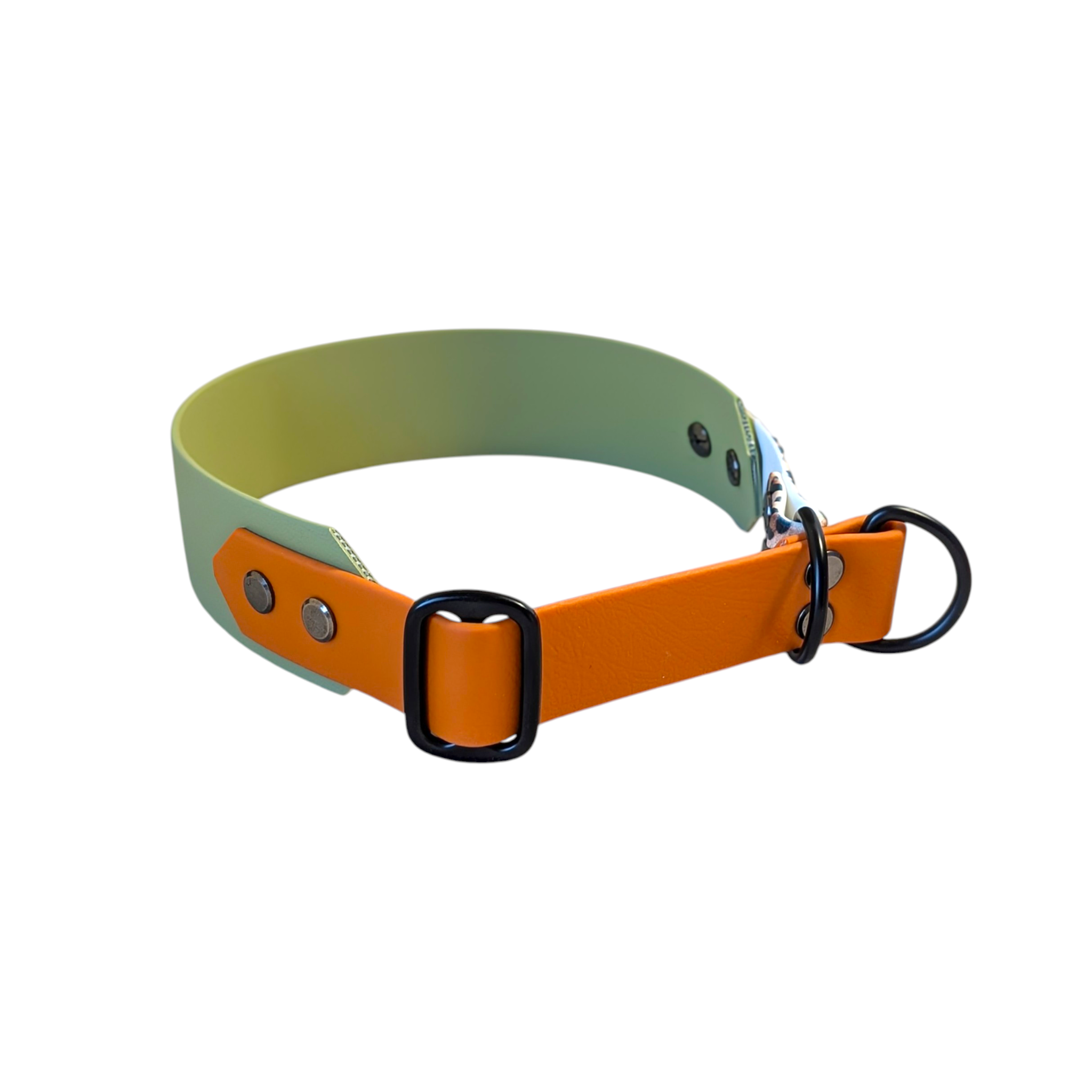 Biothane® Halsband Zugstopp Twin breit, Guacamole x leo x burntorange