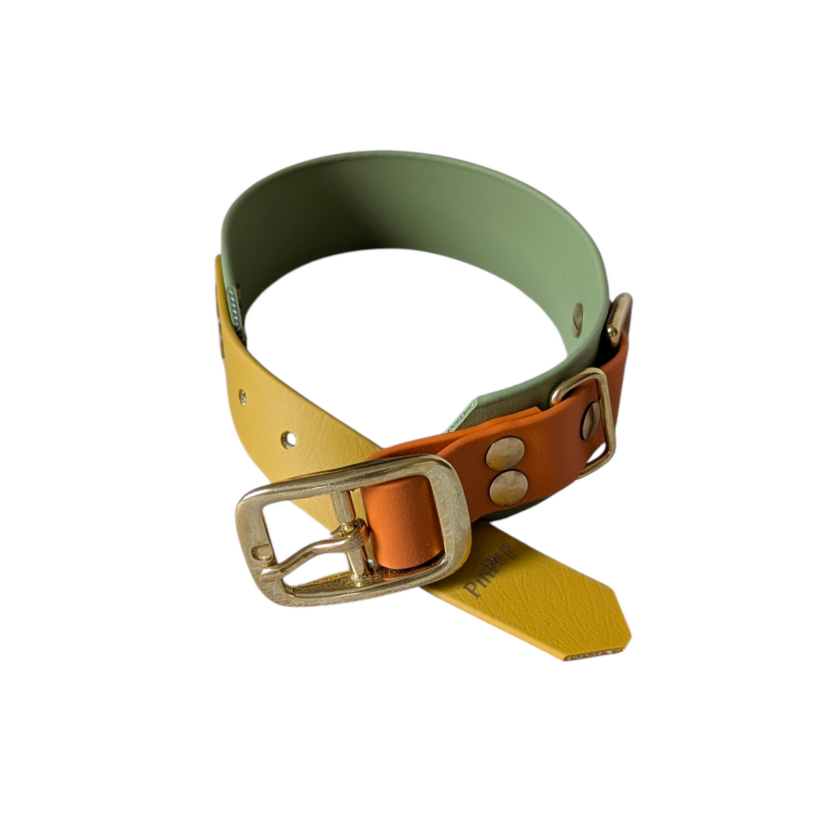 Biothane® Halsband 'Twin' in guacamole, senf & burntorange, verschiedene Breiten