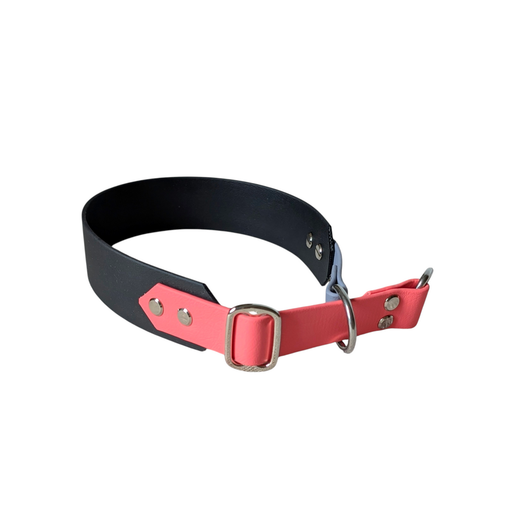 Biothane® Halsband Zugstopp breit, schwarz / koralle / grau