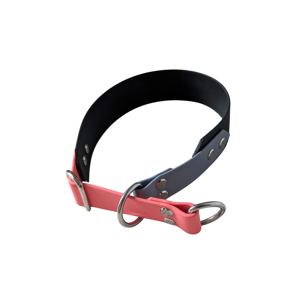 Biothane® Halsband Zugstopp breit, schwarz / koralle / grau