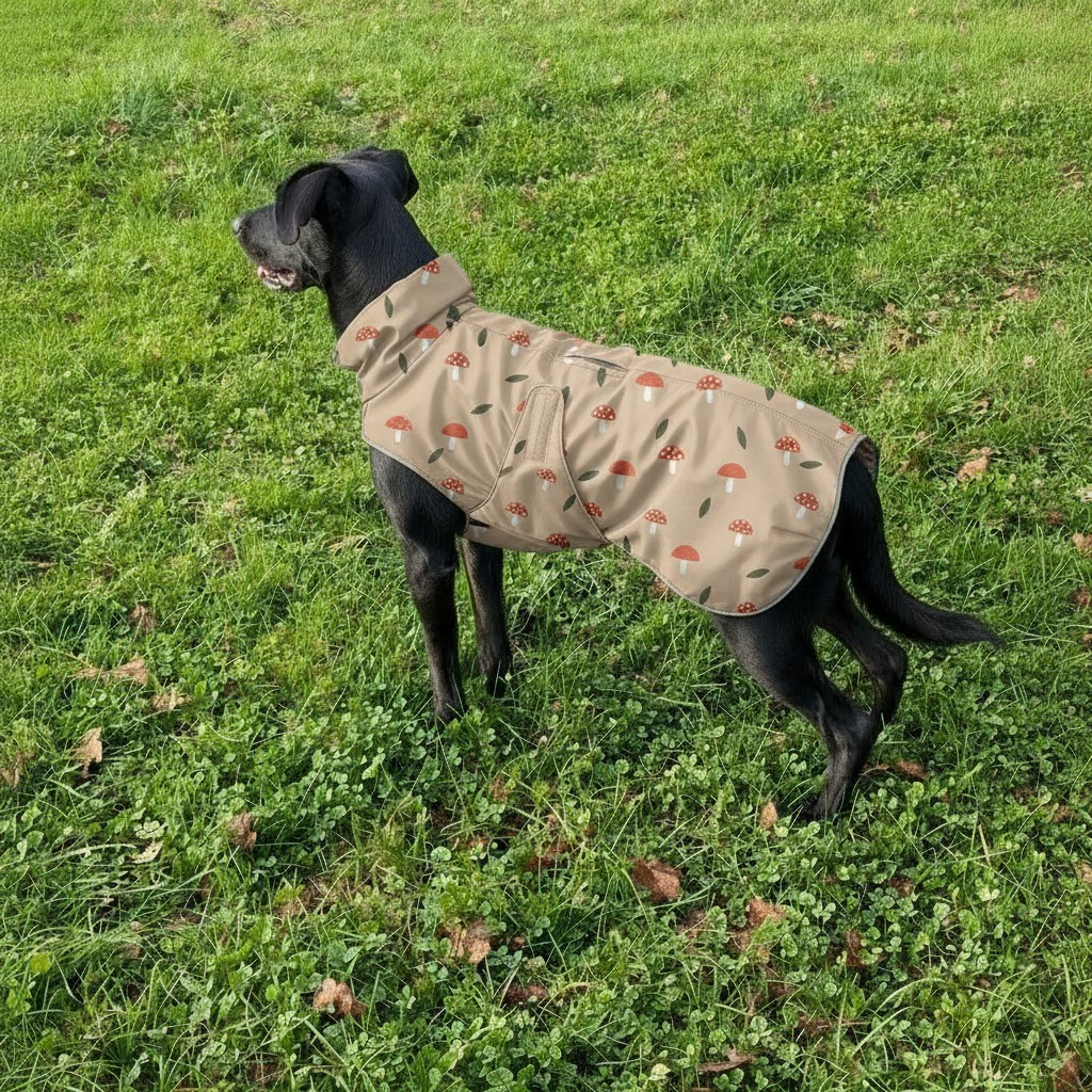 Hunde Regenmantel, Übergangsmantel beige Pilzdesign