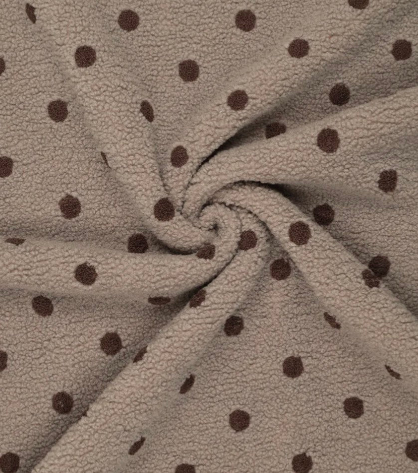Hundeloop / Hundeschal aus Teddy Stoff in Taupe und Punkten in braun